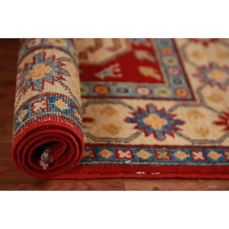 Traditional Kazak Accent Rug Hand-Knotted Geometric Red Wool Carpet - 2'8"x 4'4"