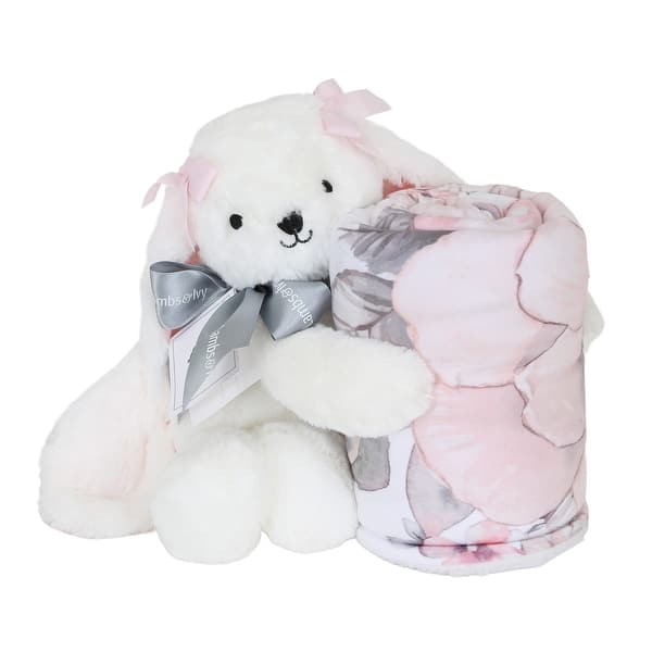 slide 2 of 6, Lambs & Ivy Floral Blanket & White Plush Bunny Stuffed Animal Toy Baby Gift Set