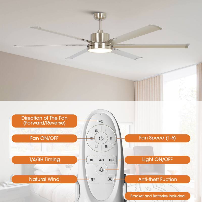 65-inch Nickel Aluminum 6-blade LED Ceiling Fan with Remote