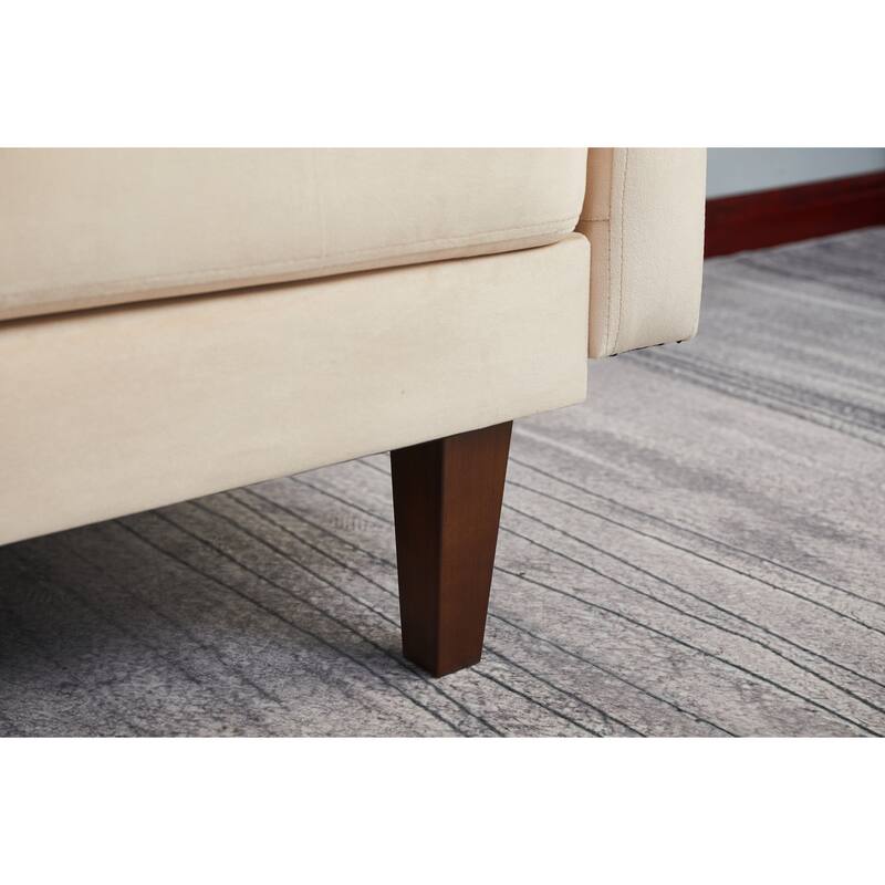 Beige Sofa with Wood and Fabric, 70x33x34 inches