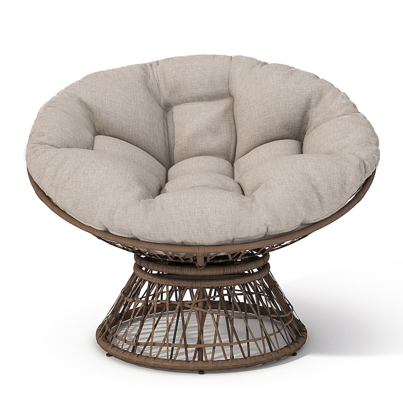 Polyester Wicker Swivel Lounge Chair with Thick Cushion and 360° Rotation