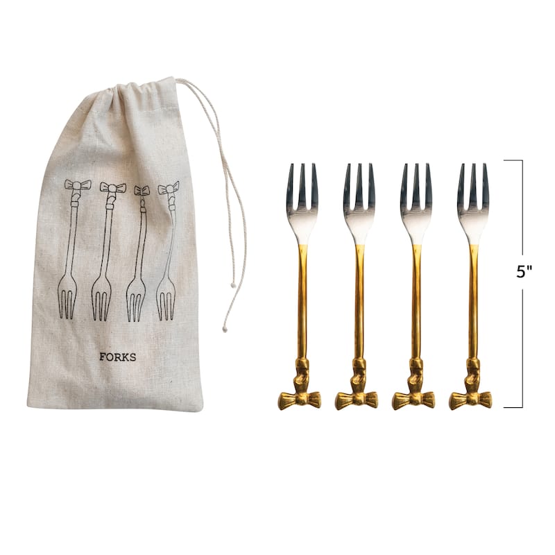 4-Piece Appetizer Forks with Bow Handles - 5.0"L x 0.75"W x 0.25"H