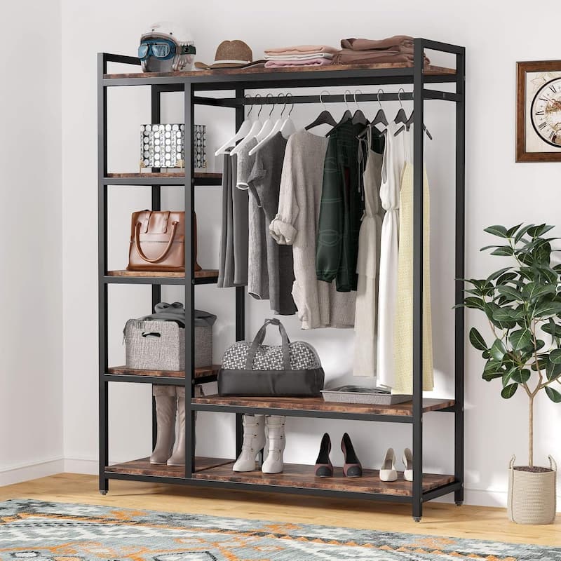 47" Rustic Brown Closet Organizer with 6 Storage Shelves