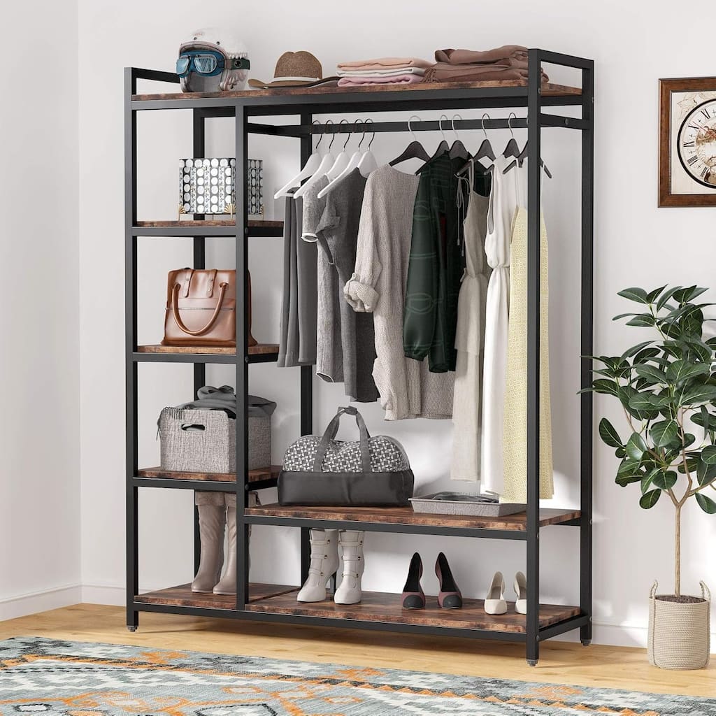 47" Rustic Brown Closet Organizer with 6 Storage Shelves