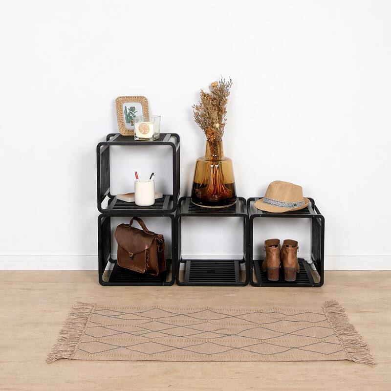 Smart Kube Bamboo Cube Storage, 13" Stackable Shelf Organizer - 52"L x 13"W x 13"H - Black