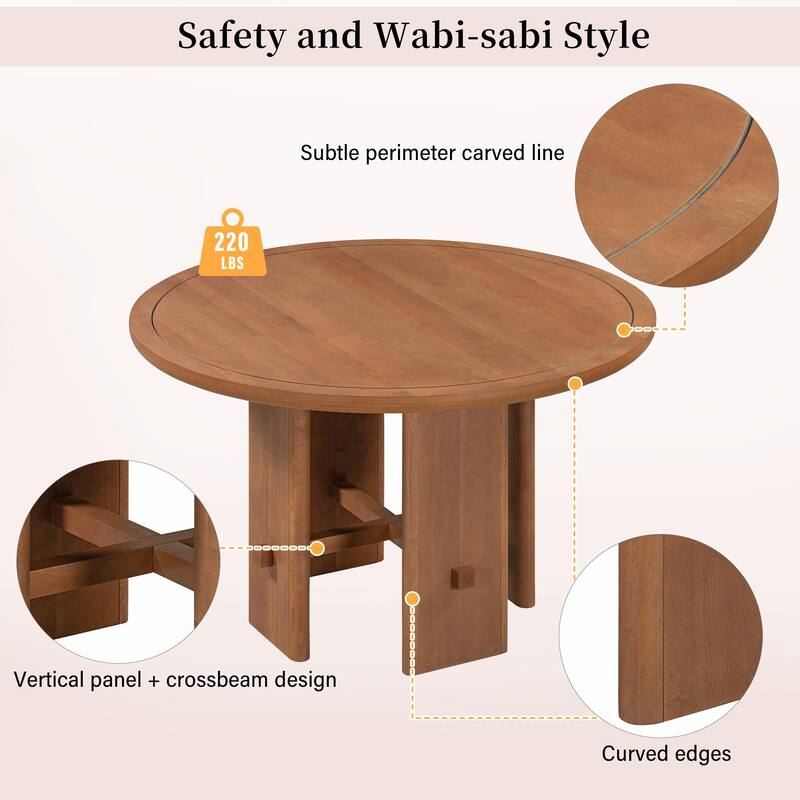 5-Piece Round Dining Table Set for 4 - Minimalist Farmhouse Design with 4 Solid Wood Upholstered Chairs