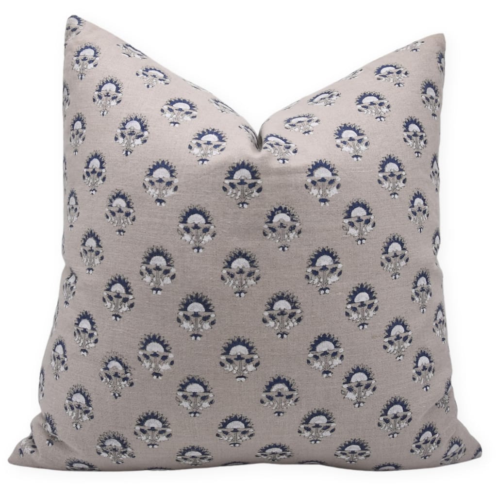 Linen White Farmhouse Block print pillow Cover - Inderjeet