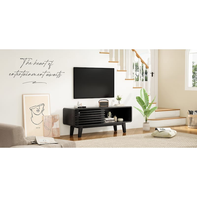 TV Stand for TV Up to 59 Inch, Entertainment Center with Storage Cabinet and Sliding Door