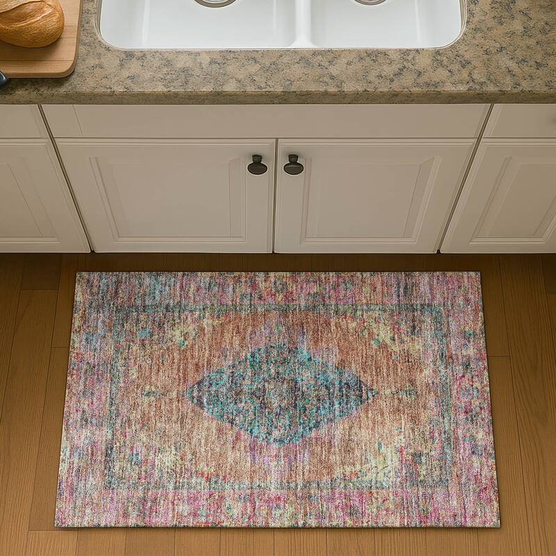 Premium Washable Super Soft Vintage Traditional Mayfield Rug - Orange - 1'8" x 2'6"