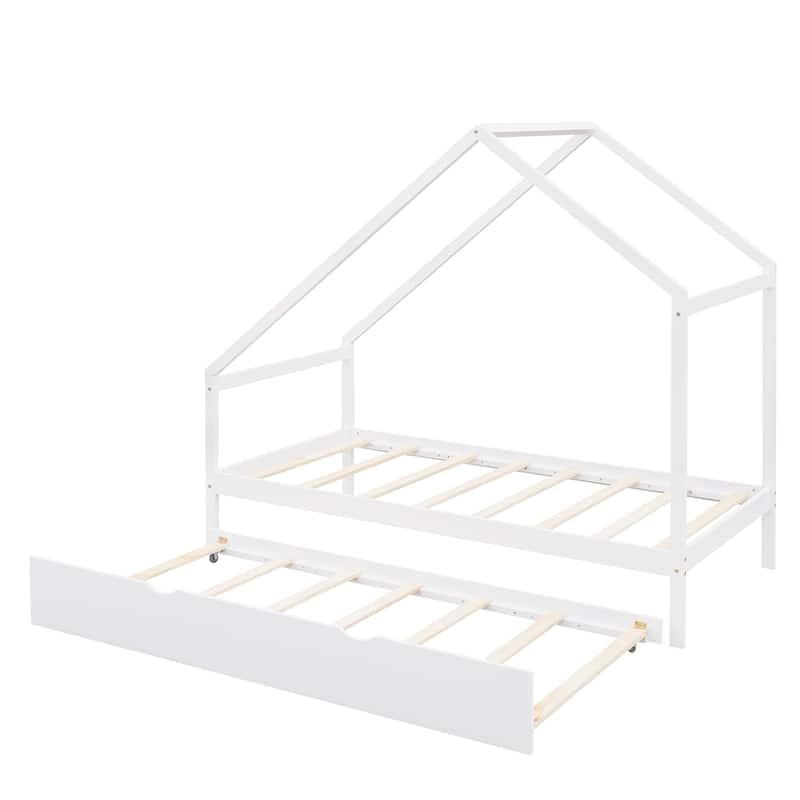 Wooden House Bed With Trundle