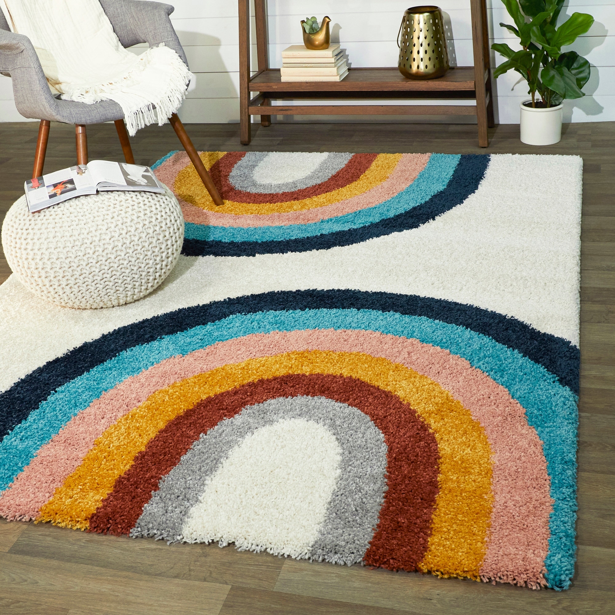 Rainbow playroom rug top