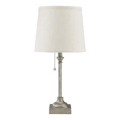 Catalina 19"H 1-Light LED Silver Metal Table Lamp with Beige Linen Drum Shade