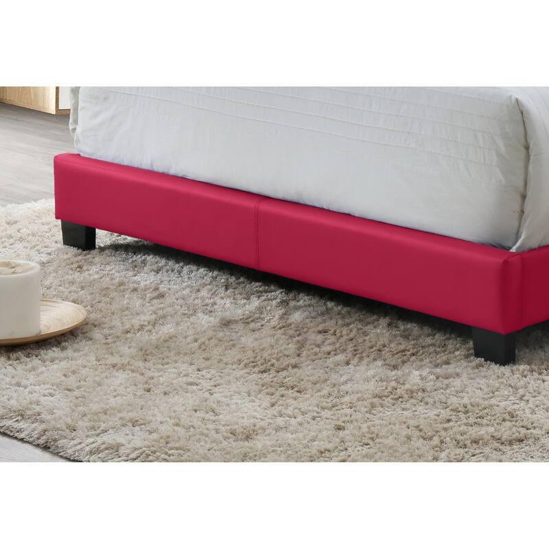 Modern Pink Full Size Platform Bed Frame with PU Fabric Headboard