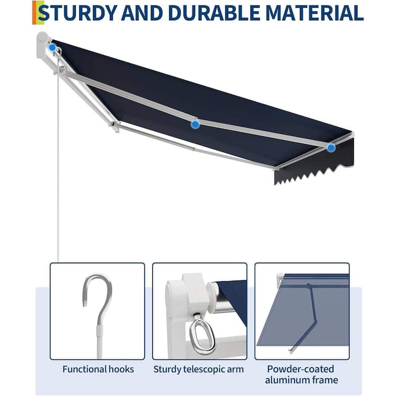 13'x10' Retractable Waterproof Patio Awning, Sun Shade Awning with Manual Crank Handle - N/A