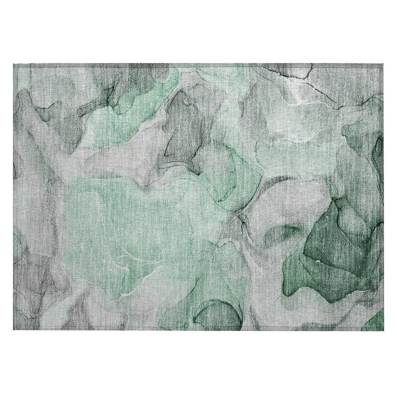 Machine Washable Indoor/ Outdoor Chantille Watercolor Green Rug