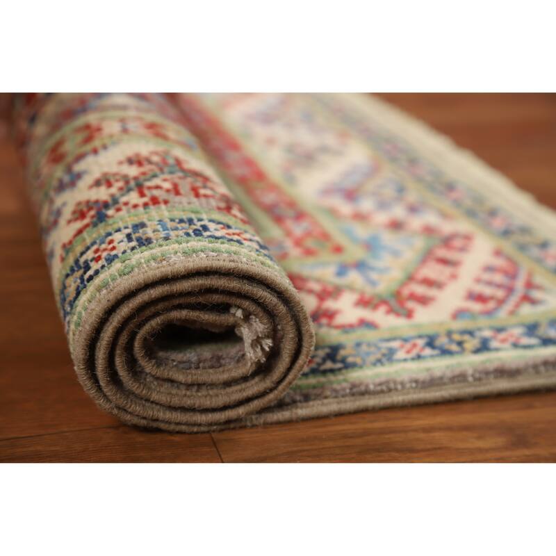 Traditional Kazak Oriental Foyer Rug Handmade Grey Wool Carpet - 2'0"x 3'0" - 2'0"x 3'0" - Grey