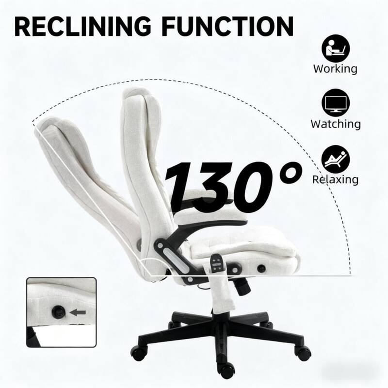 High Back Executive Office Chair with Reclining Backrest, Padded Armrests and Remote