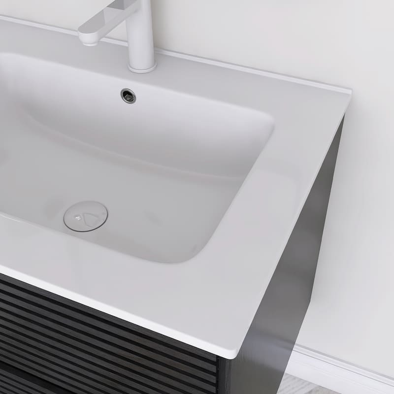 Wall-Mounted Bathroom Vanity with White Ceramic Sink