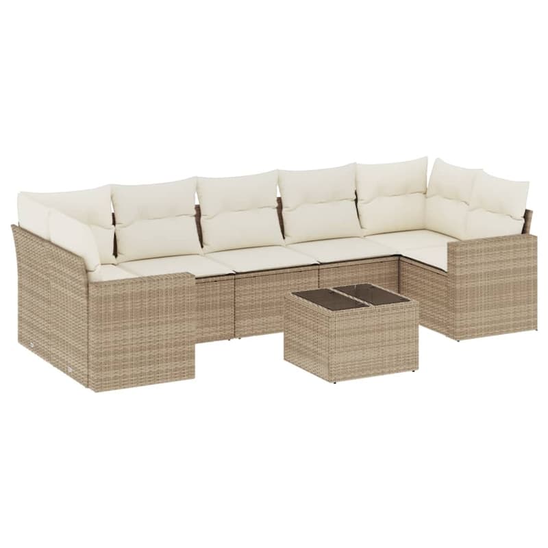 vidaXL Patio Sofa Set with Cushions Outdoor Furniture 8 Piece Poly Rattan - 21.7 x 21.7 x 14.6