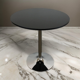 Mari 36 Inch Dining Table, Smooth Black Round Top and Stainless Steel ...