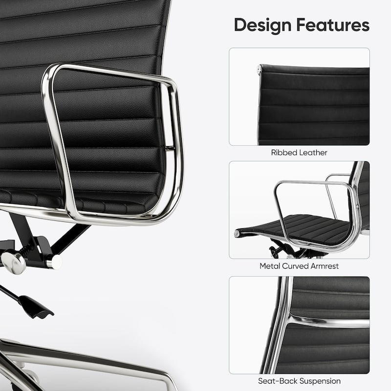 High Back Ergonomic Genuine Leather Ribbed Office Computer Chair
