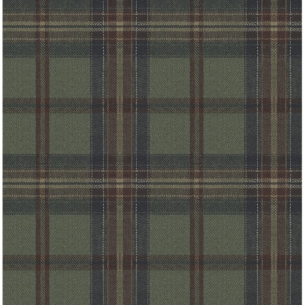 slide 2 of 22, Harry & Grace Herringbone Plaid Premium Matte Non-Woven Peel and Stick Wallpaper 20.5 in W x 18 ft. L - Adobe & Antique Green