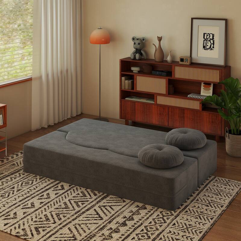 Modern Floor Sofa with 2 Pillows,Convertible Sleeper Sofa Bed