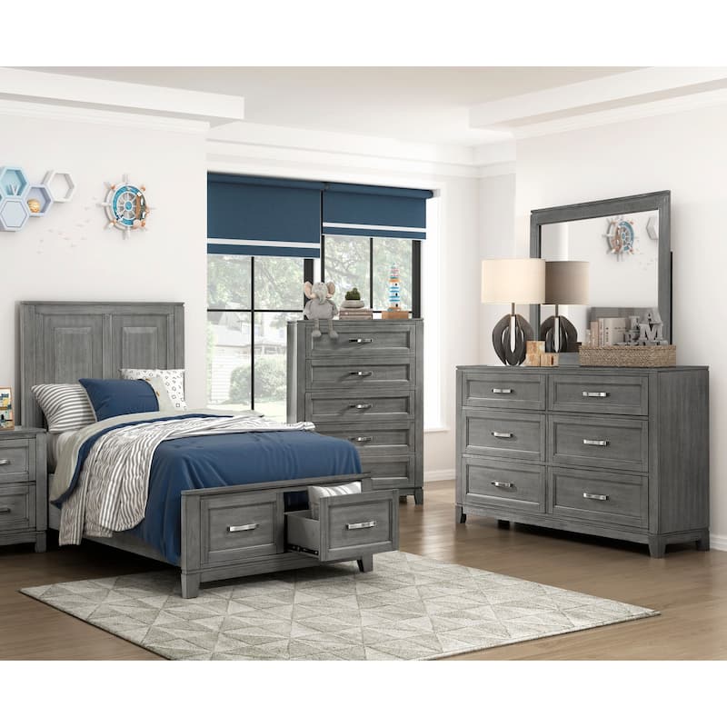 4pc Bedroom Set Platform Bed Dresser Mirror Chest Storage Gray Finish Furniture