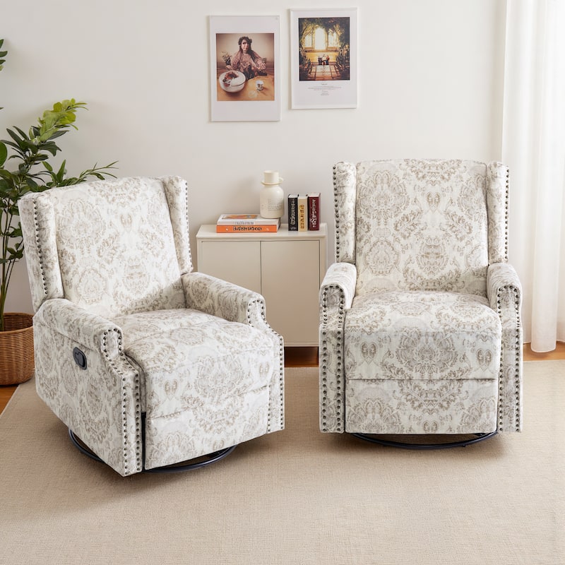 29'' W Pattern Swivel Glider Manual Push Back Recliner Chair Set of 2 - Beige