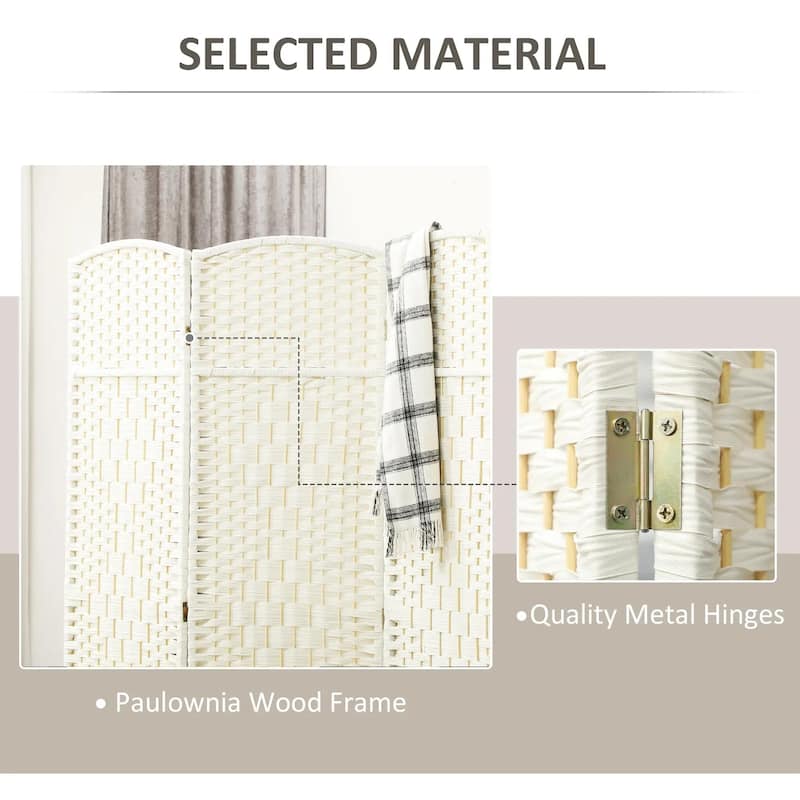 White Wood 3-Panel Room Divider, 6ft Privacy Folding, Home Office