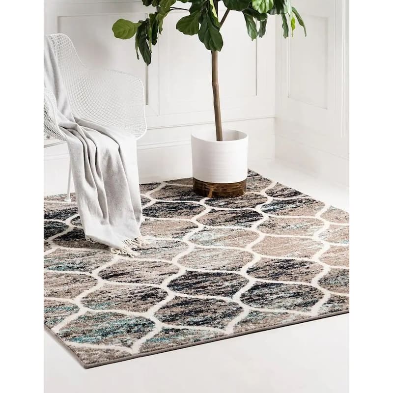 Contemporary Rosilan Collection Area Rug - 6' Square - Multi-Blue