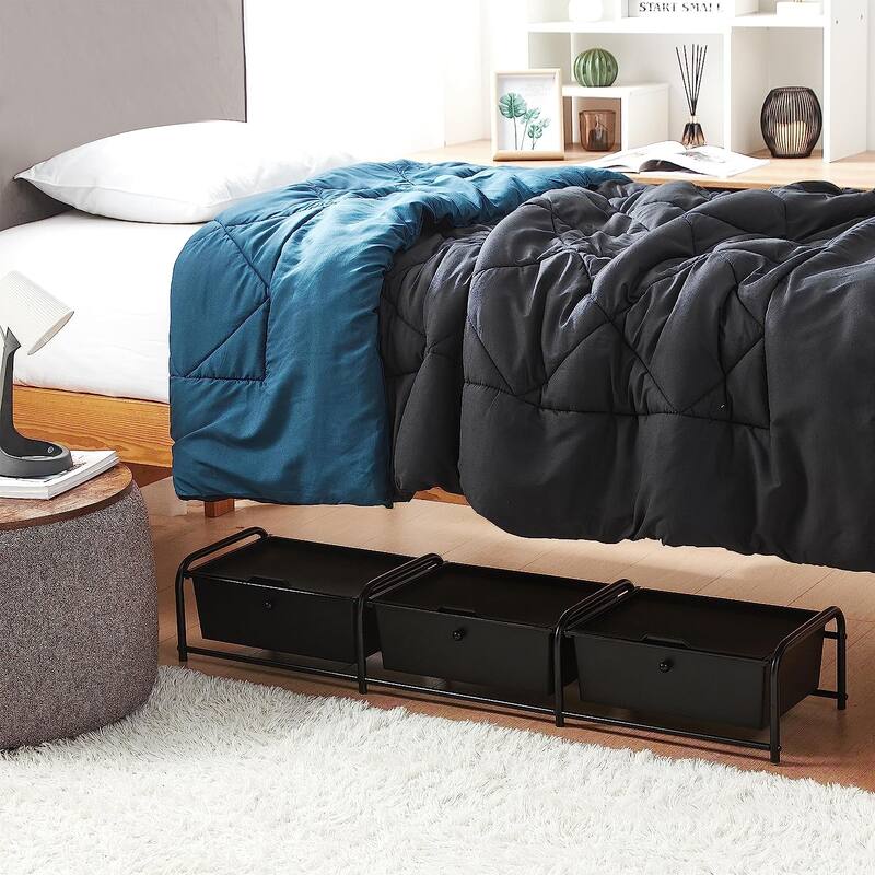 Suprima® Underbed Storage - Lidded 3 Section by DormCo - Black