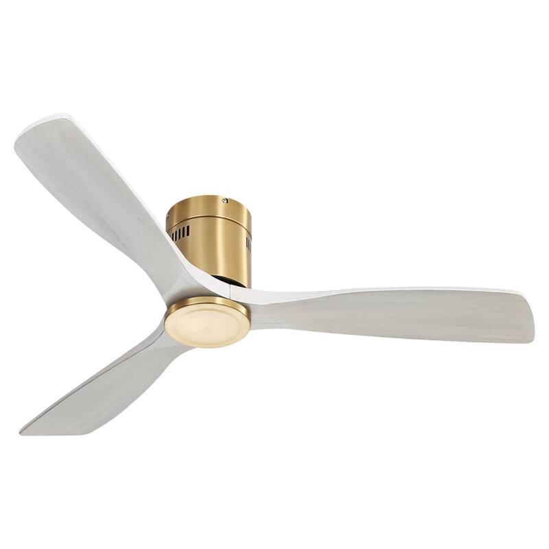 52'' Flush Mount Ceiling Fan with DC 3 Carved Wood Blades and Remote Control, without Light - 52''×52''×10.24''