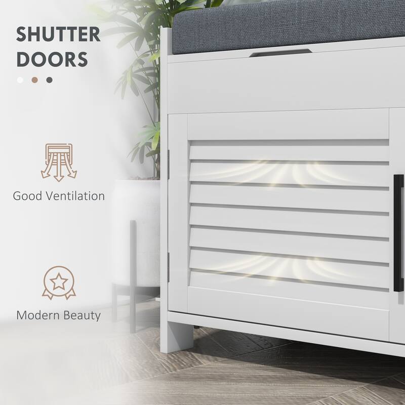 Shutter Doors Shoe Bench, Entryway Bench with Hidden Compartments