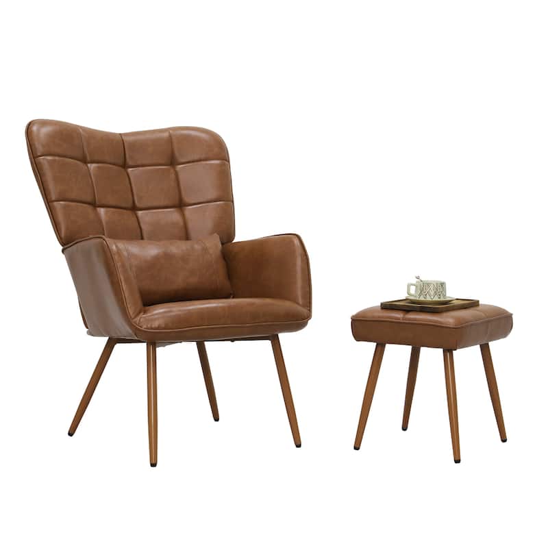 Maypex Upholstered Wing back Chair with Ottoman and Toss Pillow