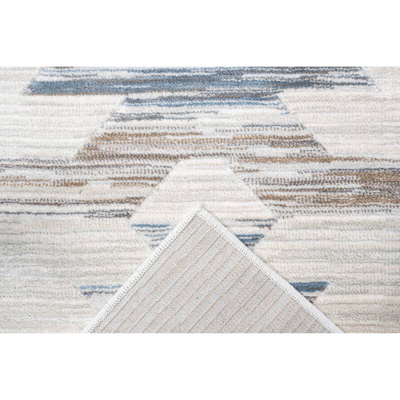Eno Gamela Blue, Brown, Chocolate, Copper, Grey, Ivory and White Viscose Area Rug - 2'3" x 12' Runner