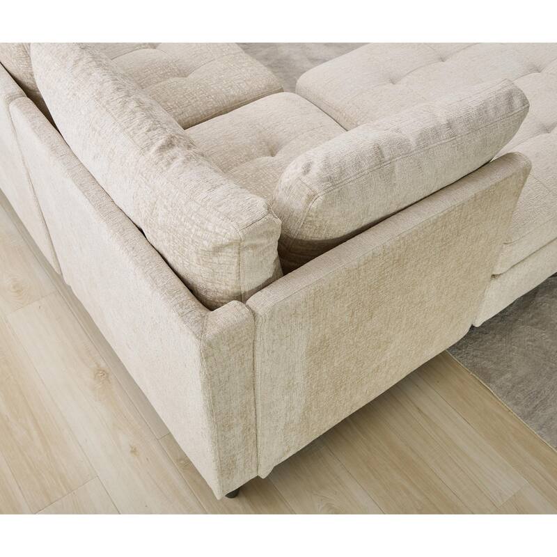 128" Chenille U-Shaped Modular Sectional Sofa with Storage Ottoman, Pocket Spring Support, and 6-Seat Configurable Design