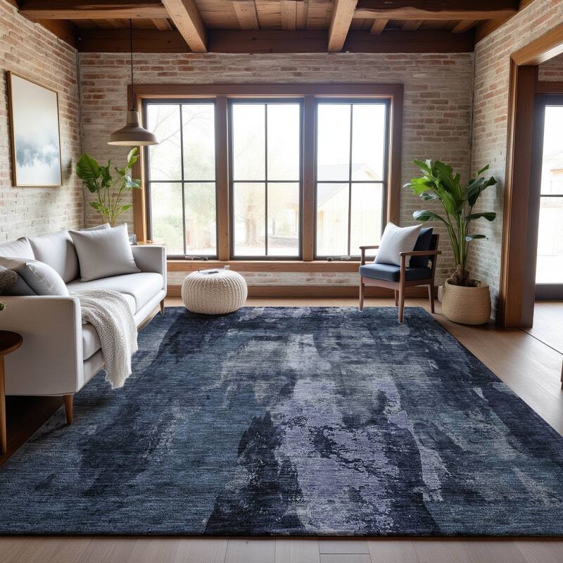 Premium Washable Super Soft Casual Contemporary Mayfield Rug - Navy - 5' x 7'6"