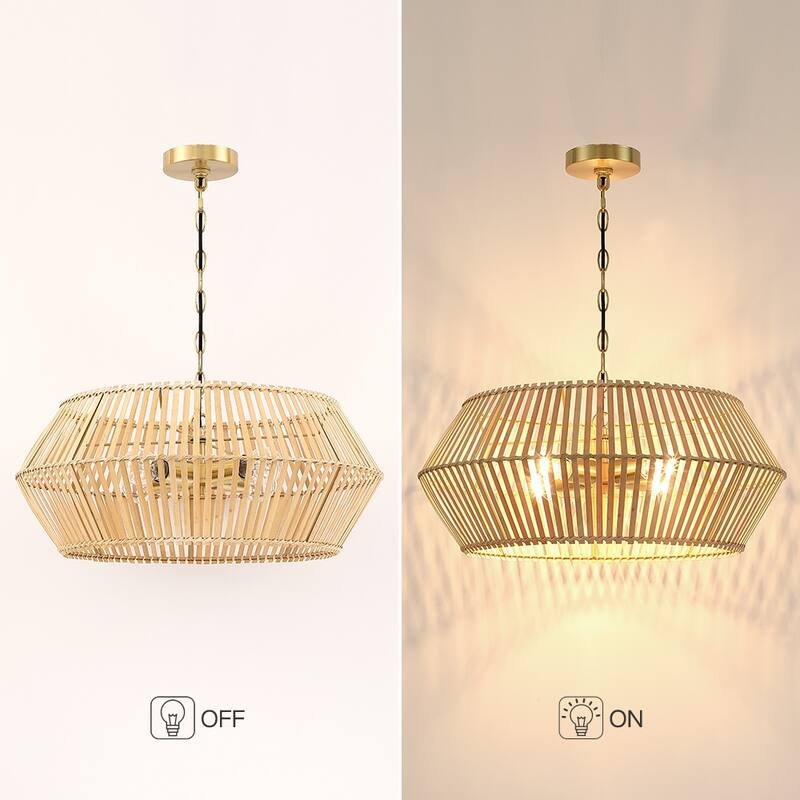4 - Light Bohemian Bamboo Chandelier with Brass Canopy - 4-Light 22" W
