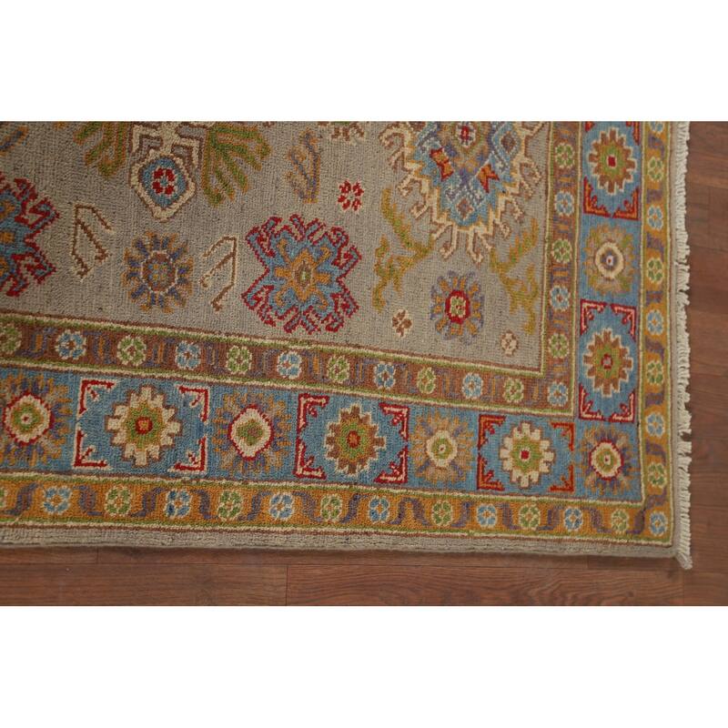 Geometric Red Kazak Accent Rug Hand-Knotted Wool Carpet - 3'2" x 4'8"