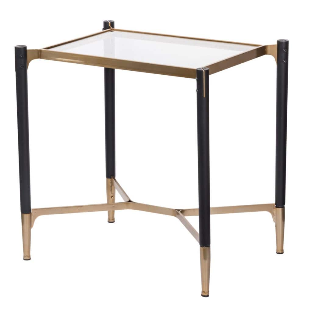 23.5" Black and Gold Rectangle Glass Top End Table