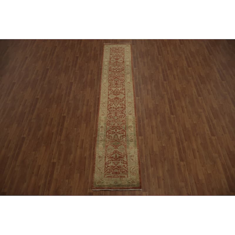 Hand Knotted Oriental 100% Wool Carpet Traditional Floral Oranges & Rust Ziegler Runner Rug - 13' 2'' X 2' 6''