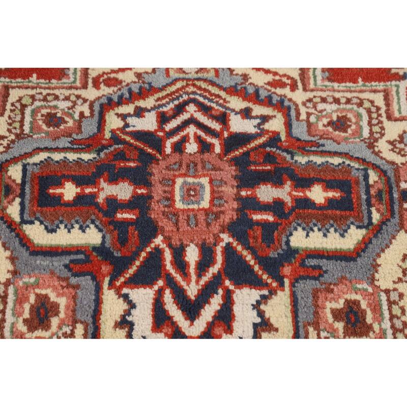 Orange Heriz Serapi Oriental Accent Rug Handmade Wool Carpet - 4'0" X 5'11"