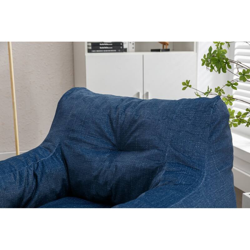Ivory Soft Velvet Bean Bag Chair with Memory Foam Filling