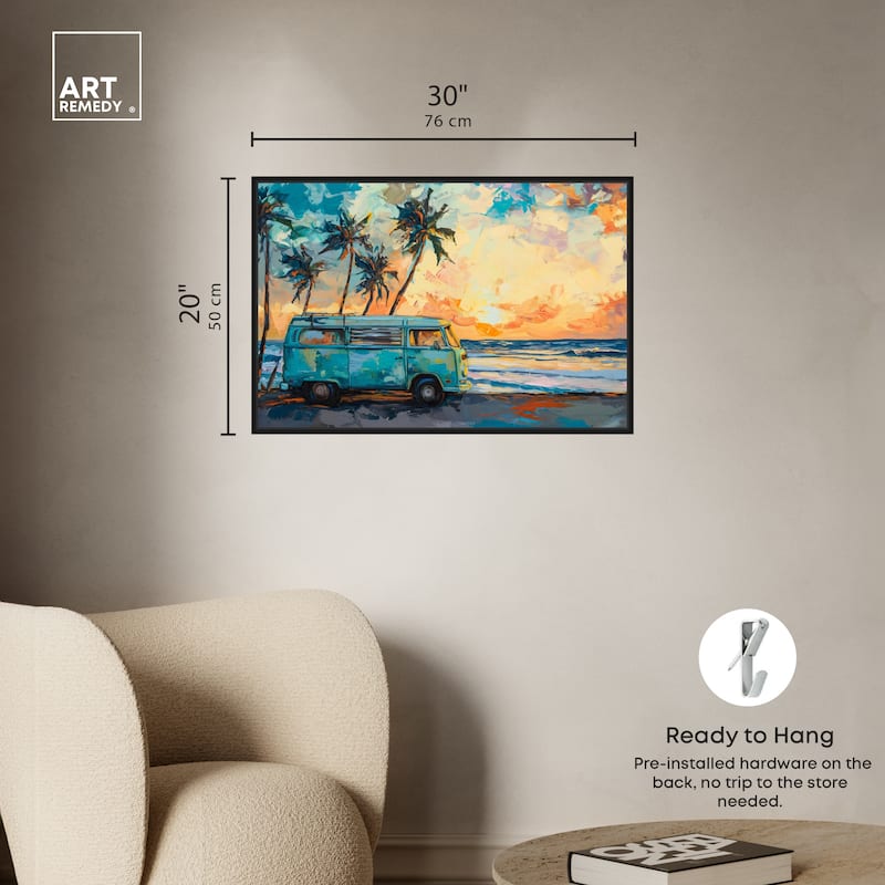 Art Remedy Old School Spring Break Framed Colorful Coastal 1 Piece Canvas Wall Art