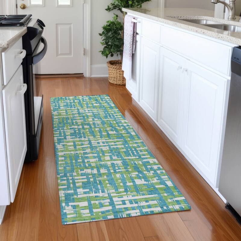 Premium Washable Super Soft Abstract Weave Mayfield Rug - Turquoise - 2'3" x 7'6"