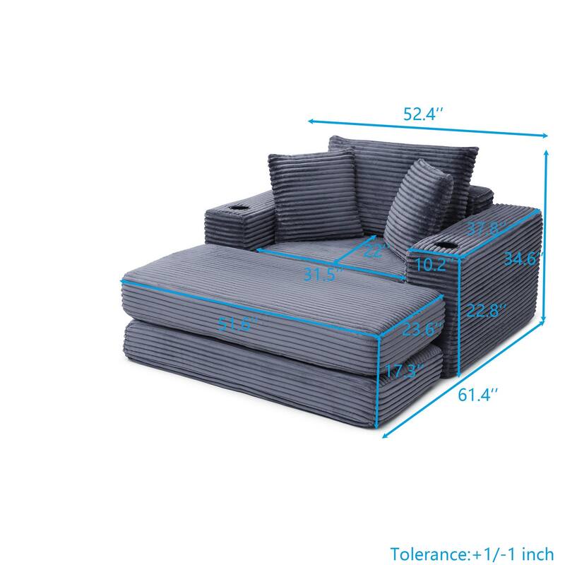 52.4'' Boneless Chaise Lounge Chair Indoor-Oversized Cloud-Like Cozy Comfy Modular 3-in-1 Sofa Bed