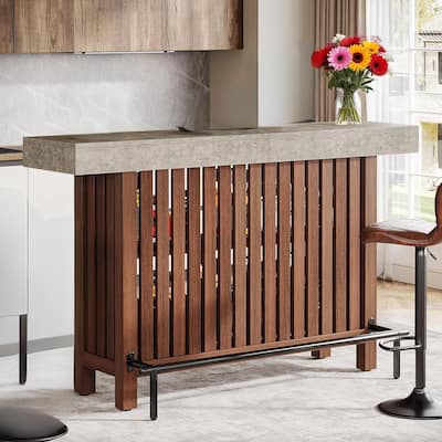 Modern Engineered Wood Home Bar Table with Storage Shelves Grey Counter with Footrest - 62.99”L x 15.75”W x 41.53”H