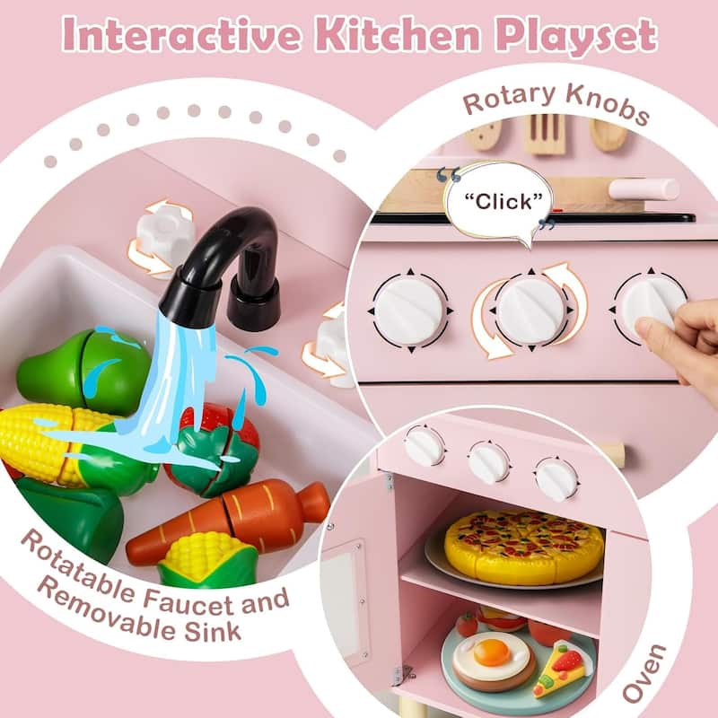 Wooden Pretend Play Kitchen Kids Kitchen Playset w/ Sounds