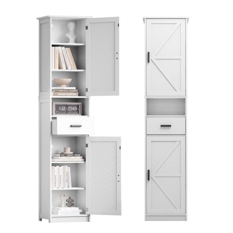 Homy Casa 69" Tall Kitchen Pantry Cabinet 2 Barn Doors & Drawer